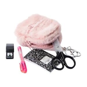 Pink Fuzzy Mini Backpack & School Supply Set 4-Piece Bag Charm 💕